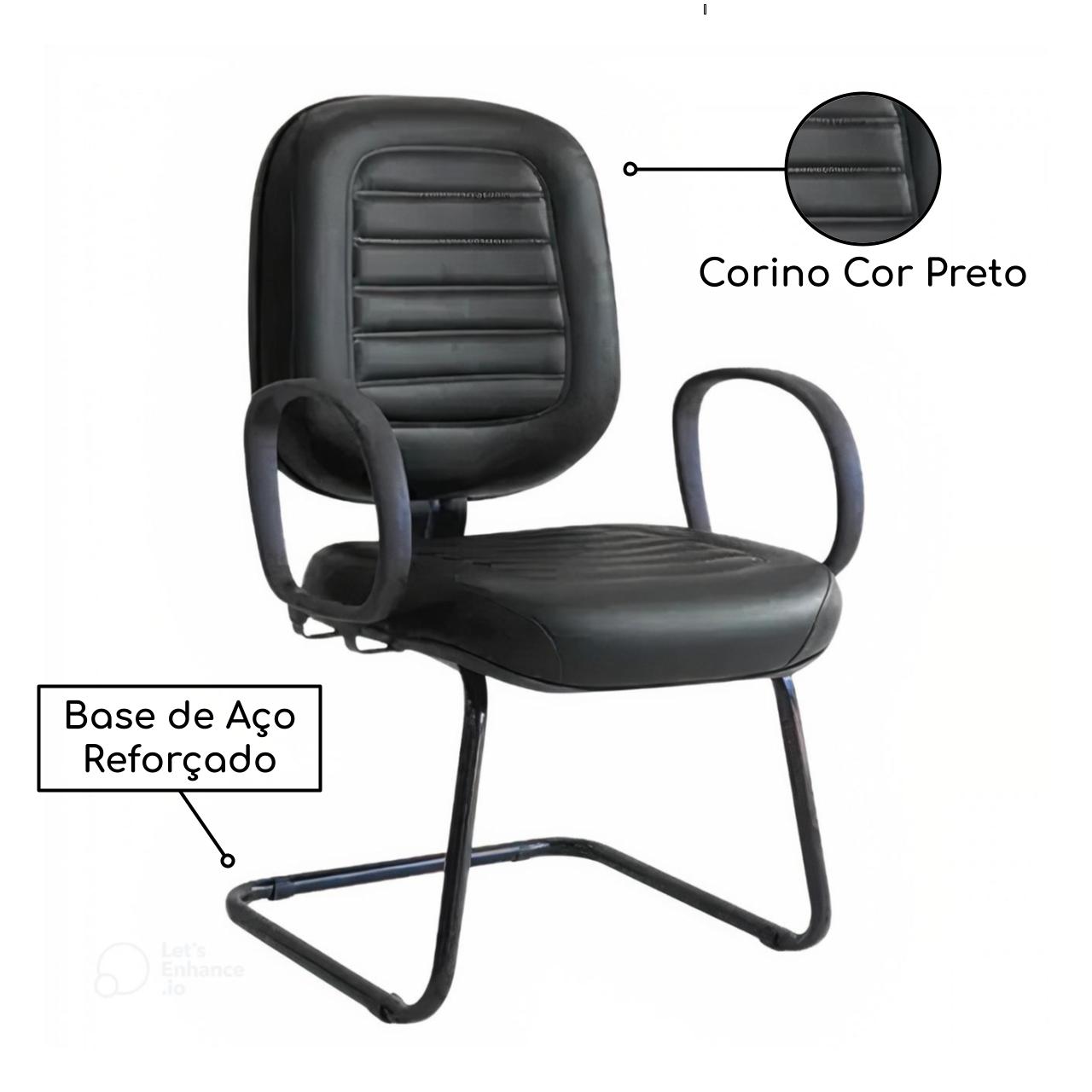 Cadeira DIRETOR COSTURADA Base em “S” Preta c/ Braço Corsa 30300 - Imagem 2