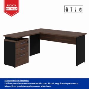 Mesa Escritório em “L” c/ Gaveteiro 1,50×1,50m MARSALA/PRETO – 23480