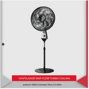 Ventilador de Coluna WAP FLOW TURBO 180W 50cm 8 Pás 3 Velocidades 220V