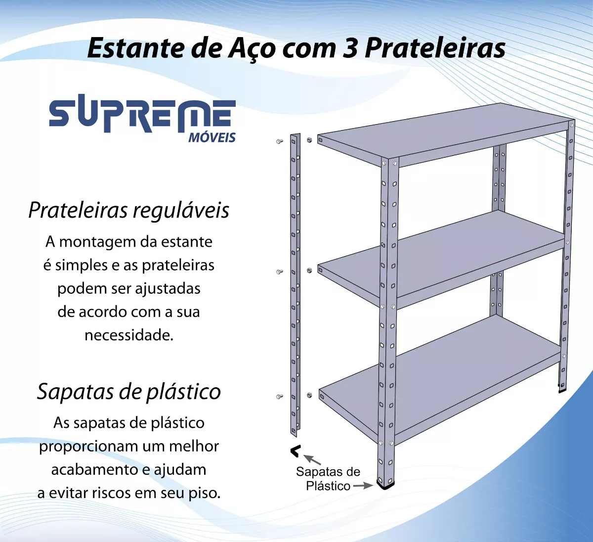 Estante Aço Multi-uso 30cm 3 Prateleiras Colorido - Imagem 3