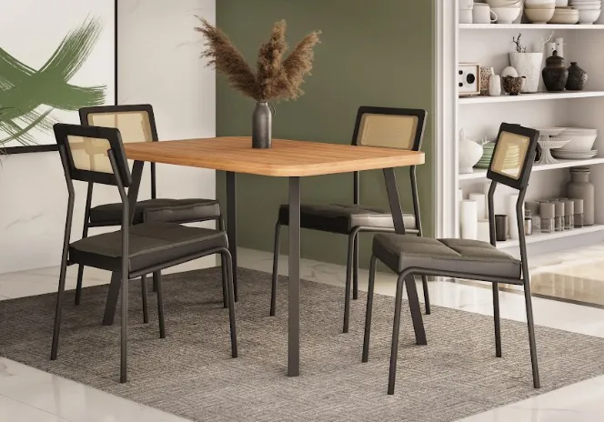 Conjunto Mesa 1,20 Stellar Nogal-Preto Com 4 Cadeiras Lux Grafite / Preto